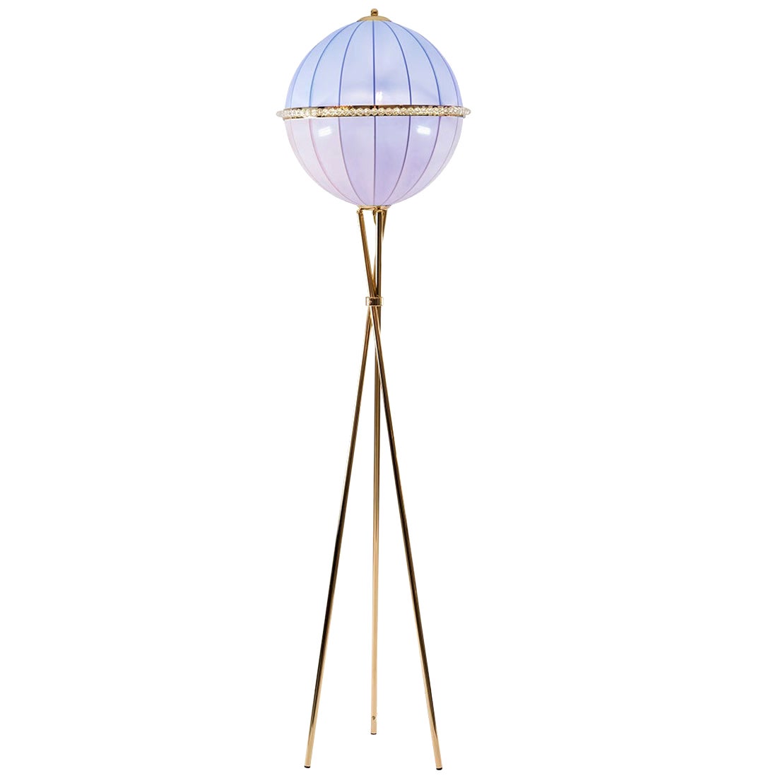 Mid-Century Modern Style Brass Floor Lamp "Quoluna" with Fabric Shade Re Edition For Sale