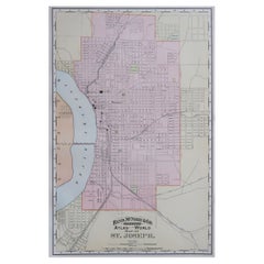 Plan de ville ancien original de St Joseph, Missouri, États-Unis, 1894