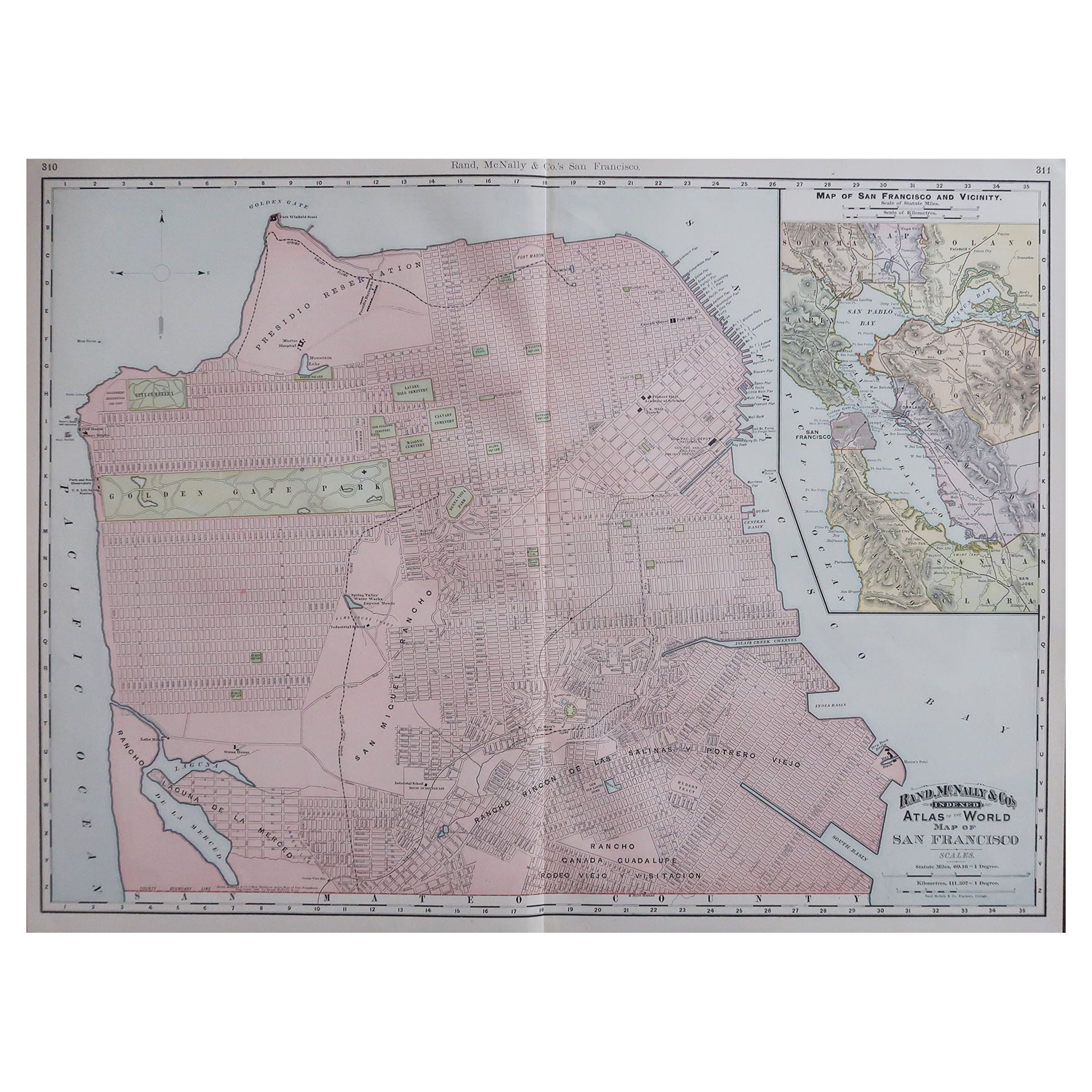 Large Original Antique City Plan of San Francisco, USA, 1894