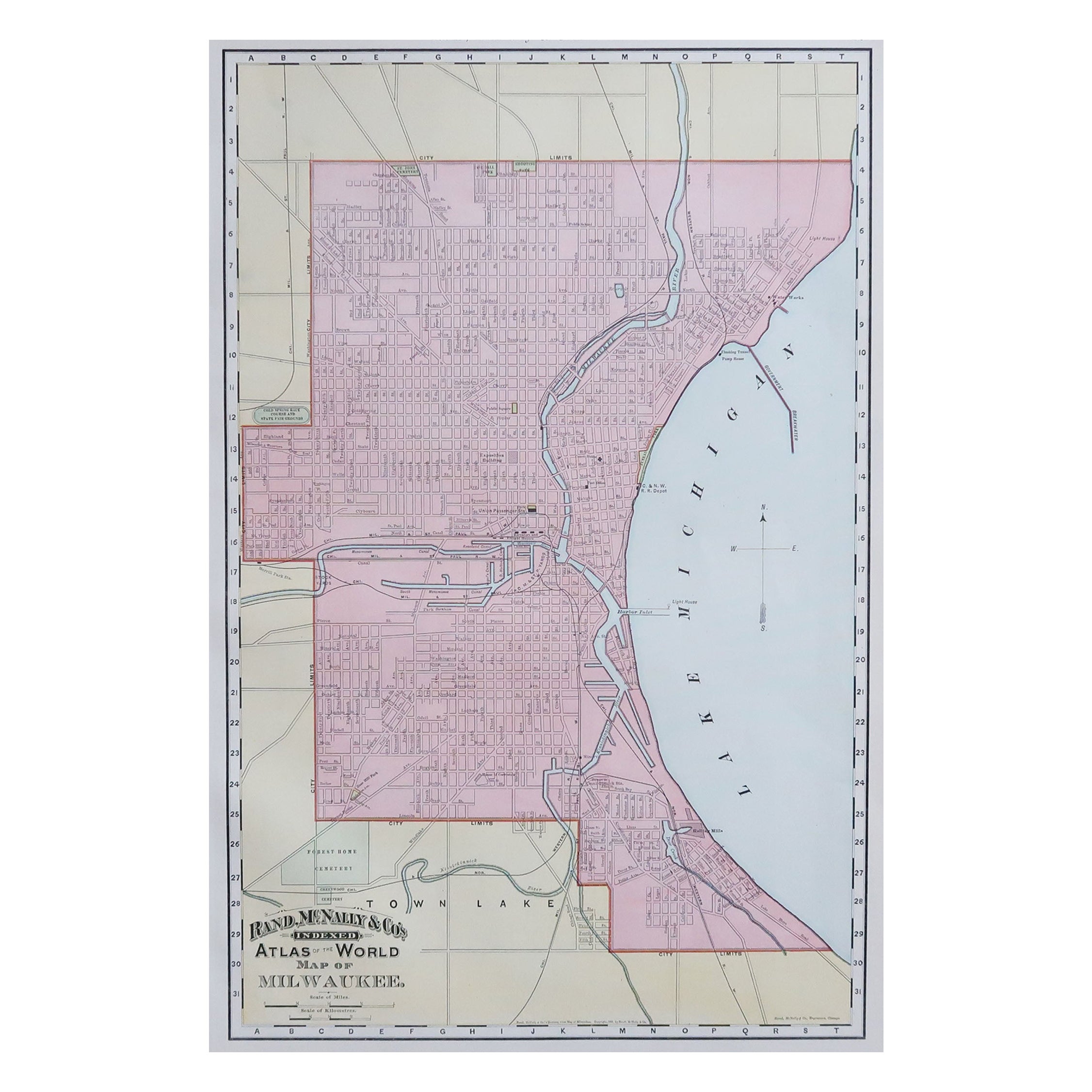 Original Antikes Original-Stadtplan von Milwaukee, USA, 1894