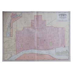Large Original Antique City Plan of Detroit, USA, 1894