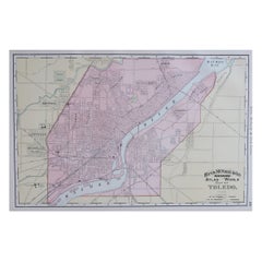 Original Antique City Plan of Toledo, Ohio, USA, 1894