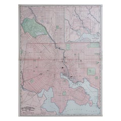 Gran plano antiguo original de la ciudad de Baltimore, EE.UU., 1894