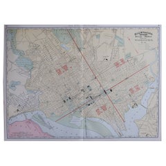 Large Original Antique City Plan of Washington D.C. USA, 1894