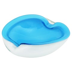 Murano Barbini Sommerso Baby Blue White Art Glass Bowl