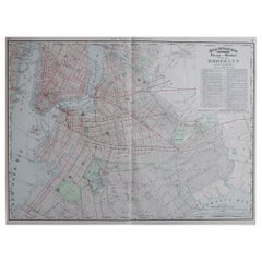 Large Original Antique City Plan of Brooklyn, New York, USA, 1894