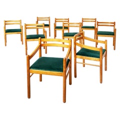 Retro Italian Mid-Century Modern Wooden Chairs with Forest Green Velvet, 1960s
