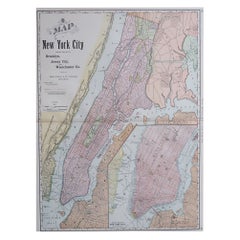Large Original Antique City Plan of New York City, USA, 1894