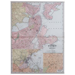 Large Original Antique City Plan of Boston, USA. 1894