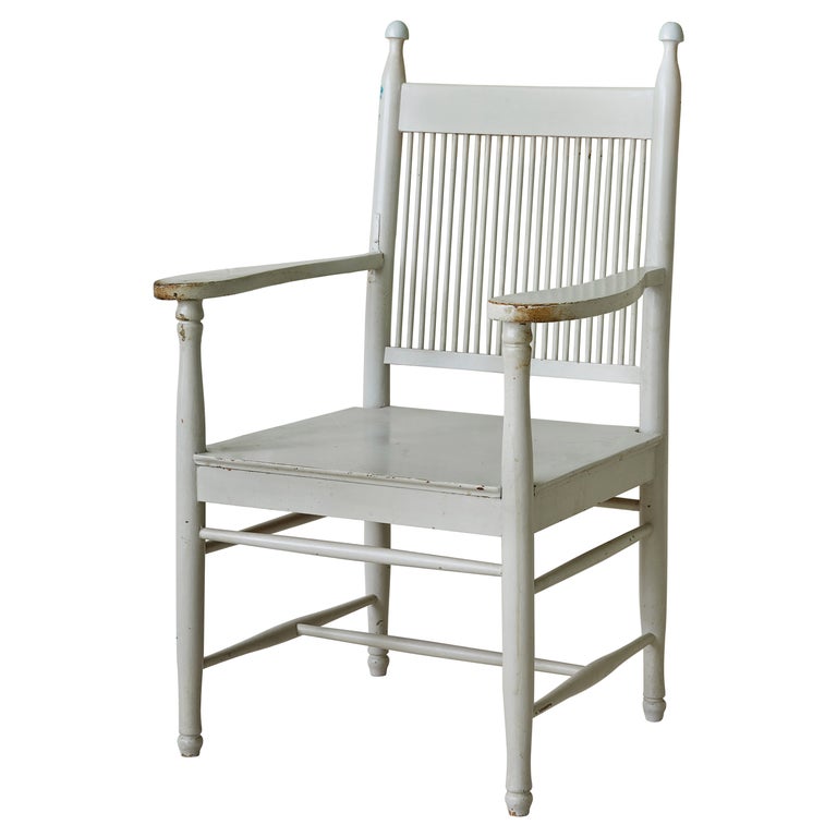 Vintage Carl Westman Grey Painted Wood Armchair, Sweden, Early 20th Century For Sale