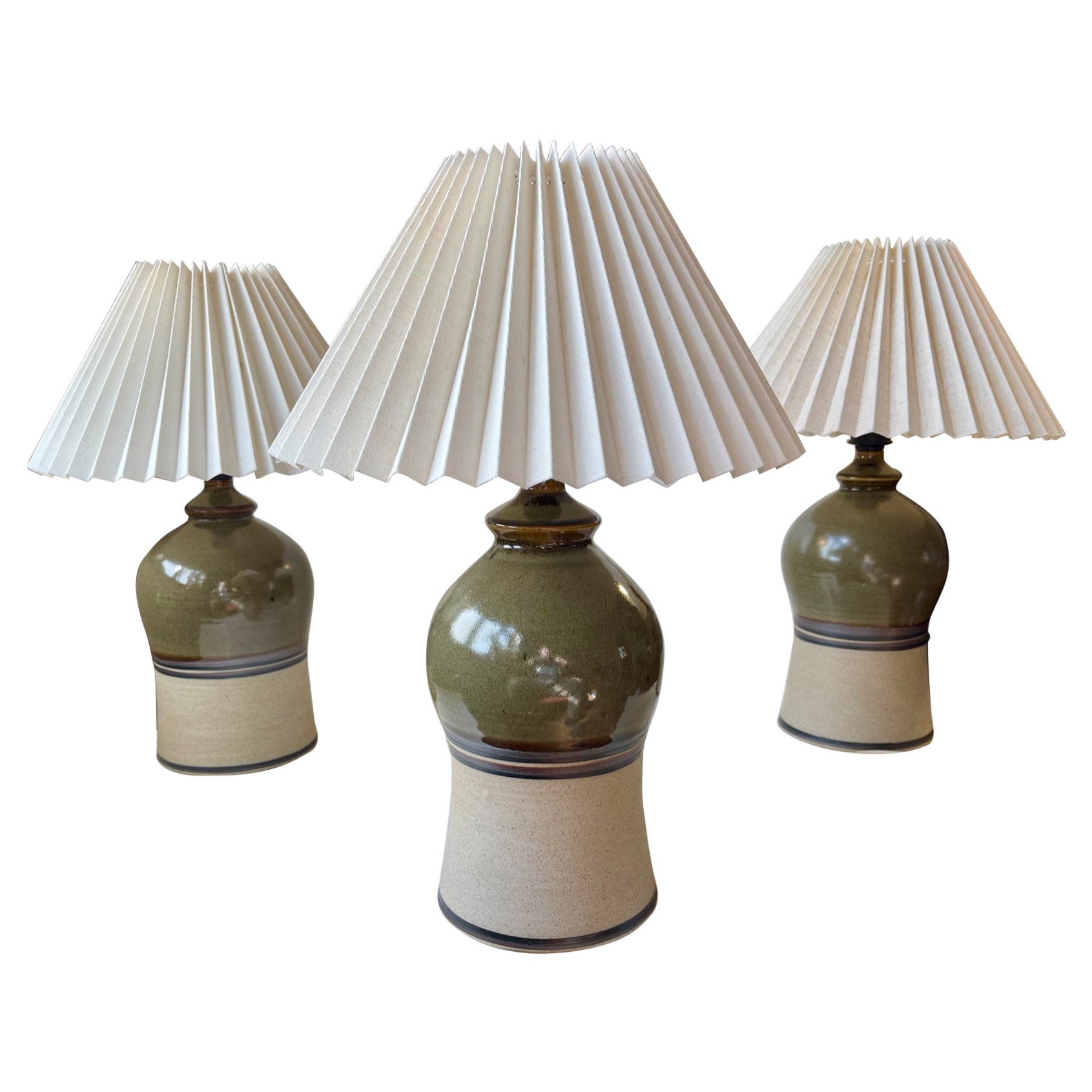 Vintage Scandinavian Table Lamps Glazed with Stripes, Set of 3 For Sale