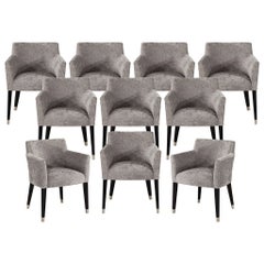 Set of 10 Custom Modern Dining Chairs in Grey Designer Velvet