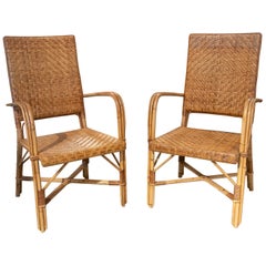 Vintage Pair of Handmade Spanish Wicker Armchairs from the 1970ies