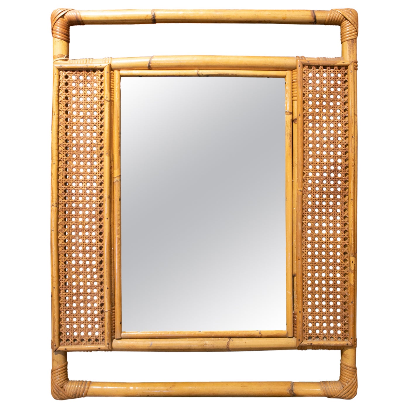 Handmade Bamboo and Rattan Mirror from the 1970ies
