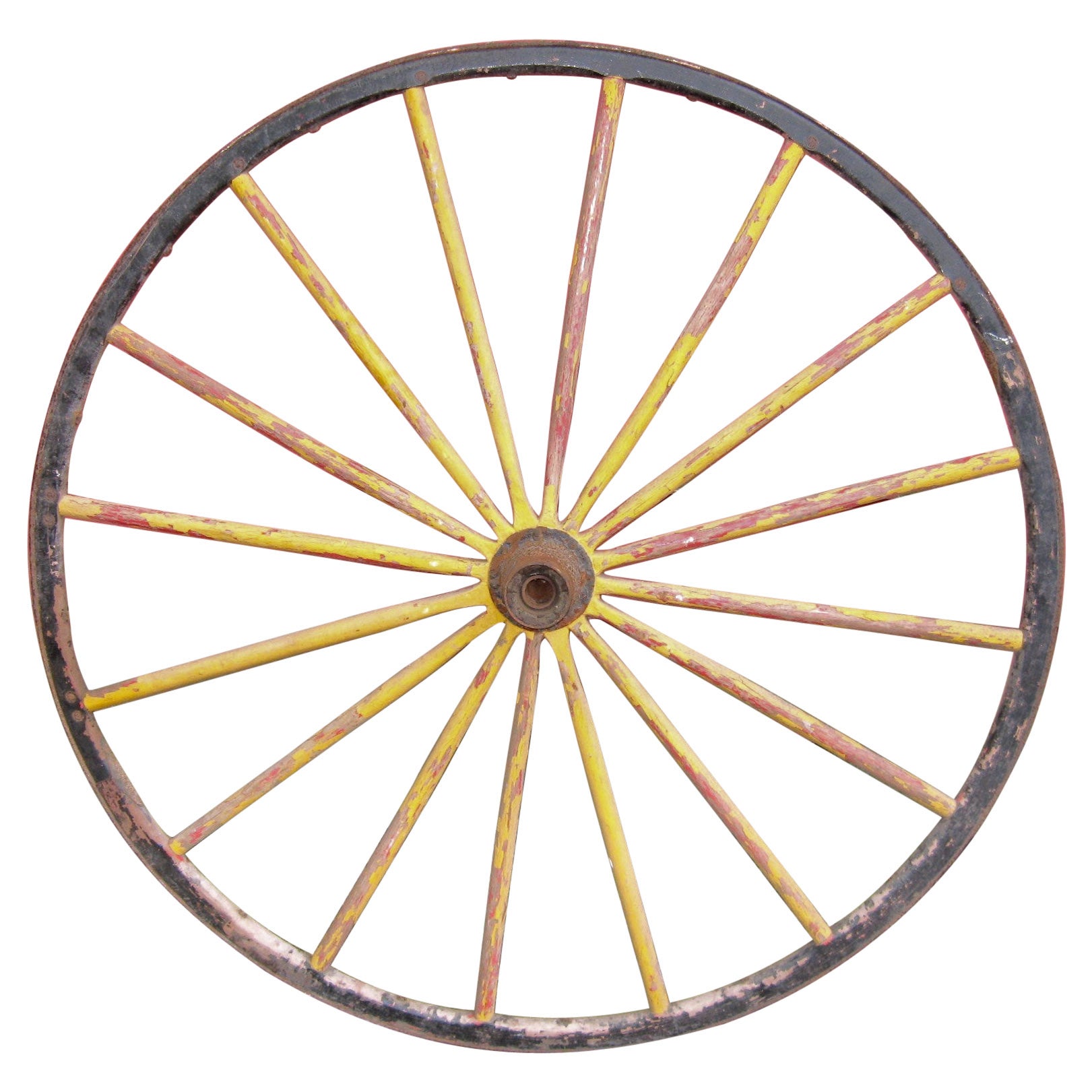 Two Early Painted Wood and Metal Wagon or Fire Engine Wheels For Sale