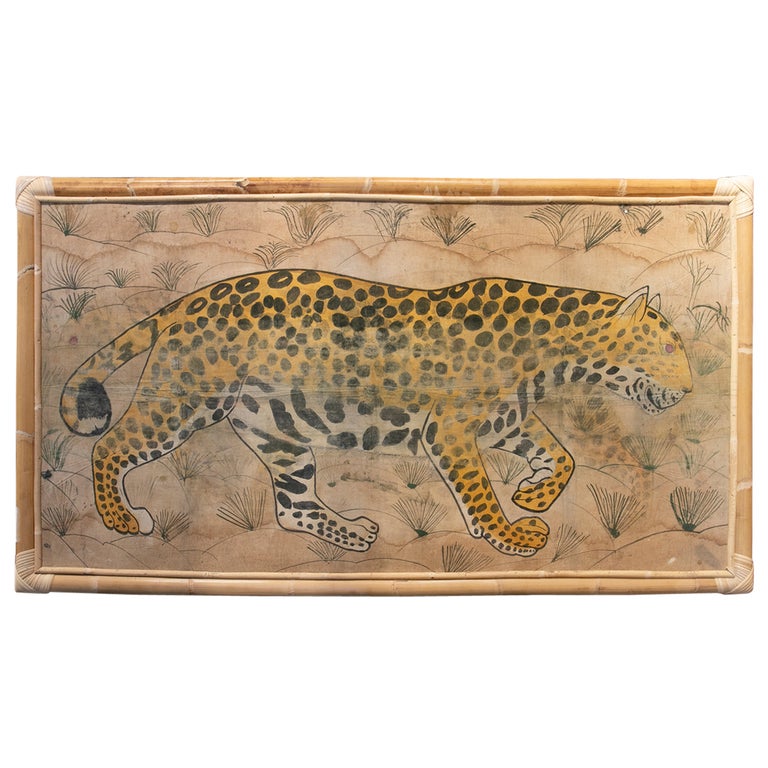 Painting of a leopard on fabric, 1970, by Jaime Parlade, offered by La Fabrica De Hielo