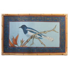 Painting on Fabric of Bird Resting on a Tree Branch from Designer Jaime Parlade