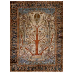 Antique Mid 19th Century N.W. Persian Silk Heriz Carpet ( 4'3'' x 5'10'' - 130 x 178 )
