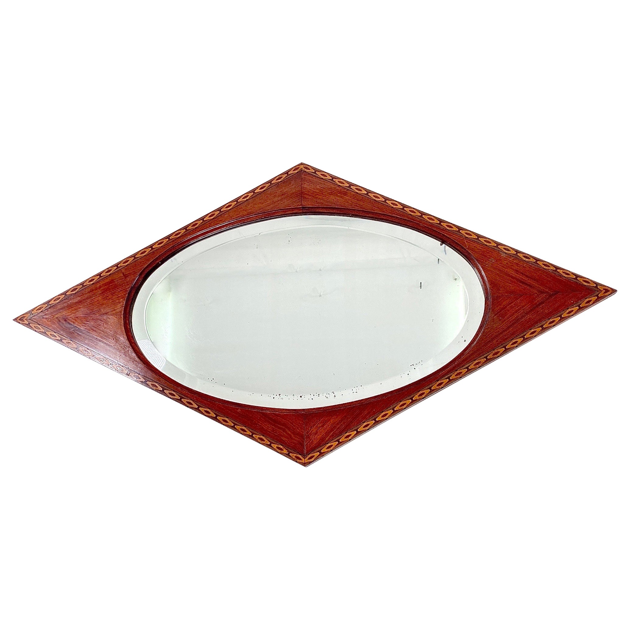 French Art Deco Mirror with Marquetry and Beveled Glass, 1930s For Sale