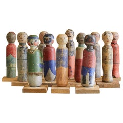 Vintage Collection 12 Painted Wood Figures, France, Early 20th Century