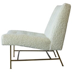 Harvey Probber Slipper Chair White Boucle Solid Brass Legs Mid-Century Modern