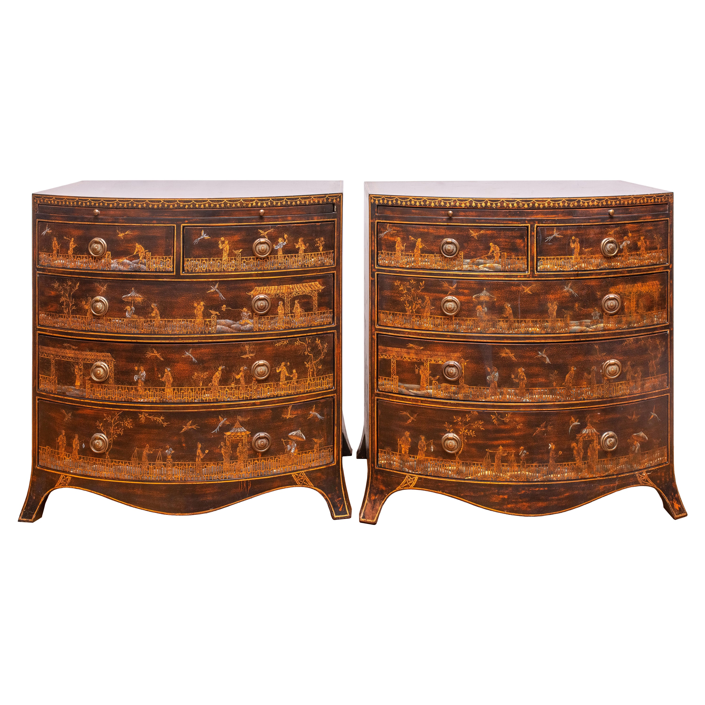 Pair of Chinese Chinoiserie Maitland Smith Hand Painted Chests 