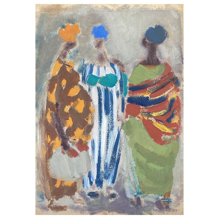 20th Century German Modernist Oil Painting - Three Figures For Sale