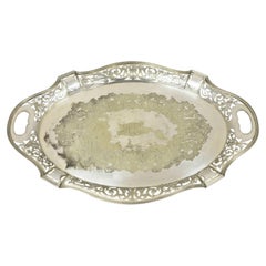 Antique D & H England Silver Silver Plated Pierced Scalloped Platter Tray