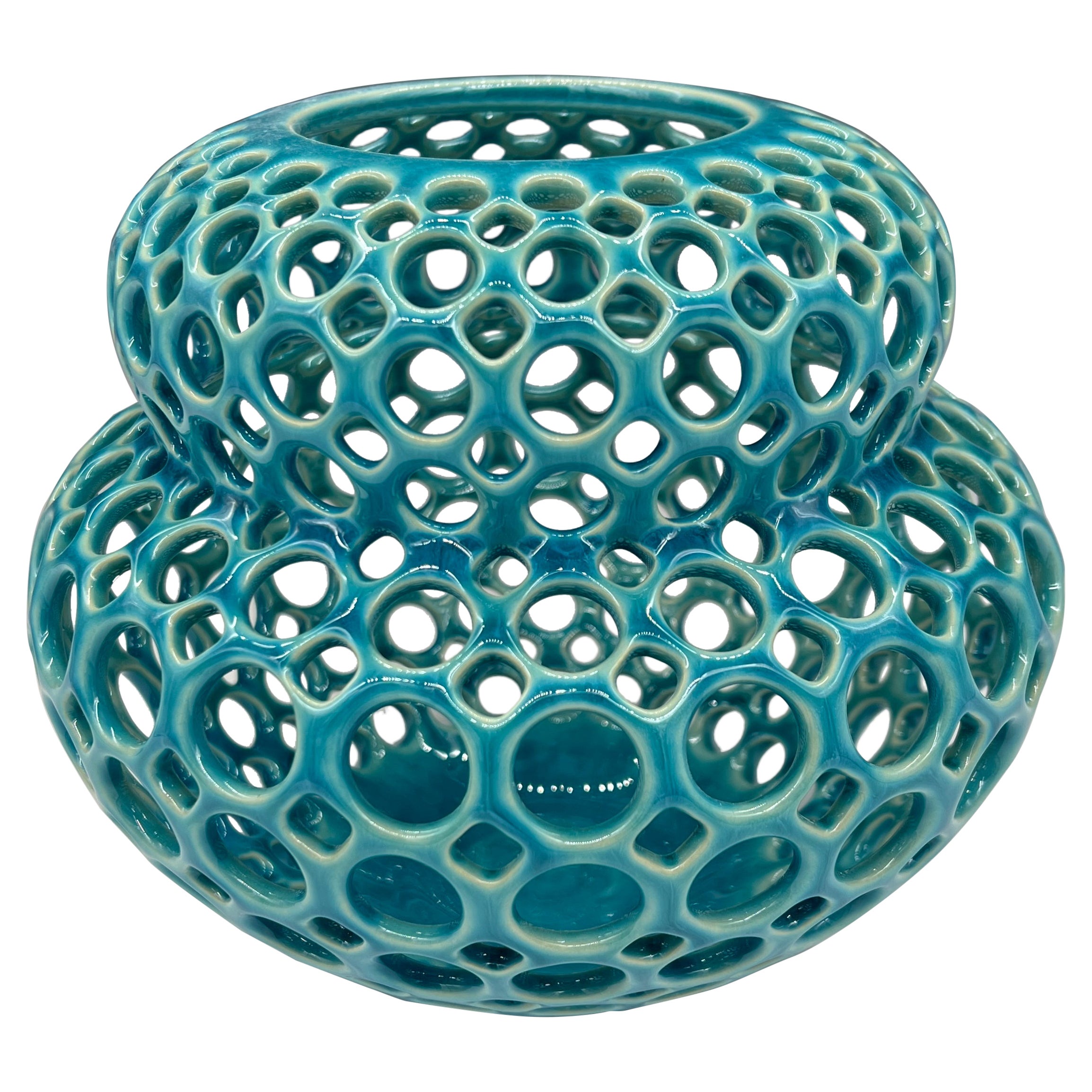 Aimee-Pierced Ceramic Tabletop Sculpture Turquoise