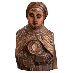 Mid-17th Century Portuguese Carved Reliquary Bust of "Saint Margaret of Antioch"