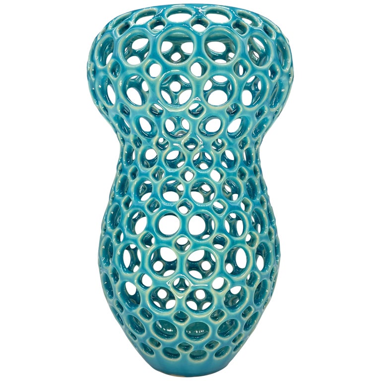 AmeliePierced Ceramic Tabletop Sculpture Turquoise For Sale at 1stDibs