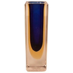 Small Geometric Vase, Blue and Gold "Sommerso" Murano Glass