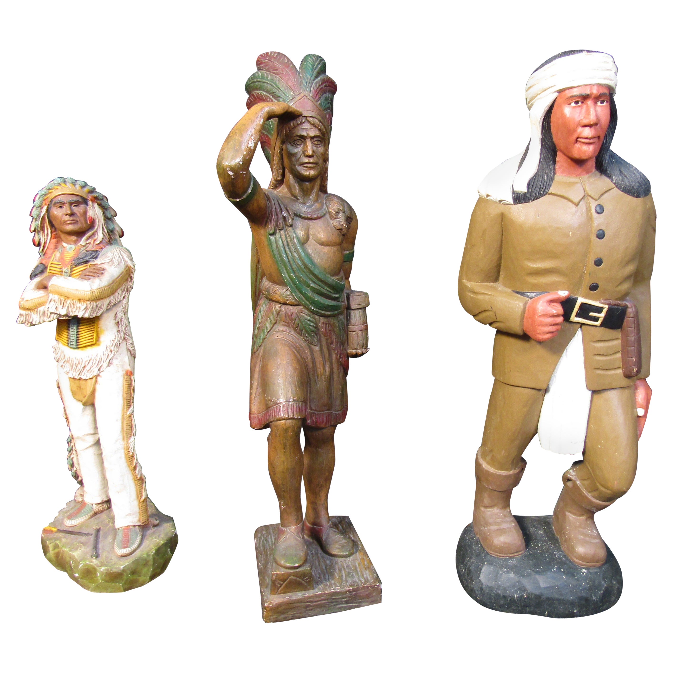 Vintage Wood Native American Statues