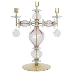 Midcentury Large Candelabra in Glass and Brass Erik Höglund, 1960s Boda Sweden