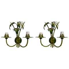 Pair Of Italian Two Arm Faux Bamboo Palm Leaf Sconces
