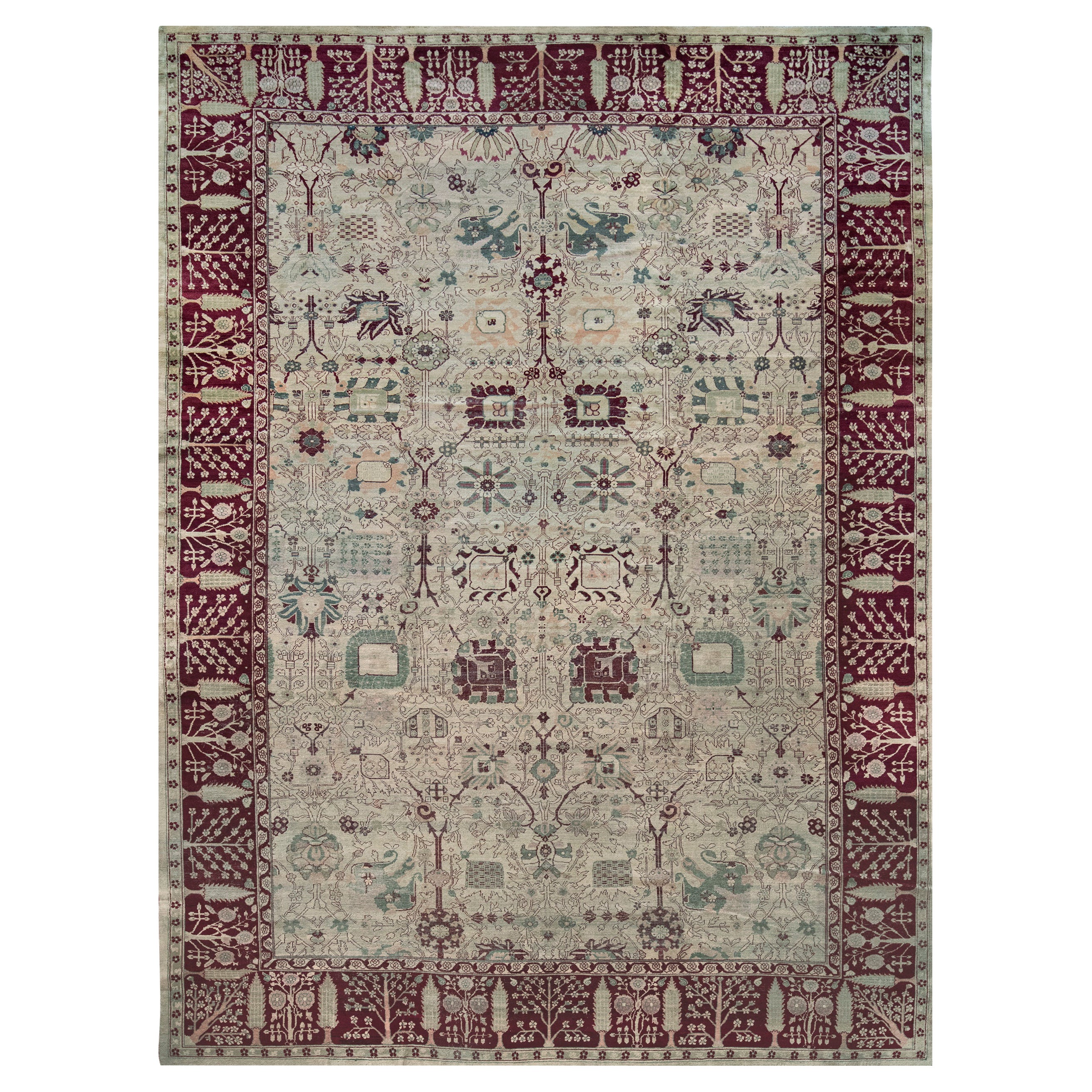 Late 19th Century Handwoven Antique Agra Rug For Sale