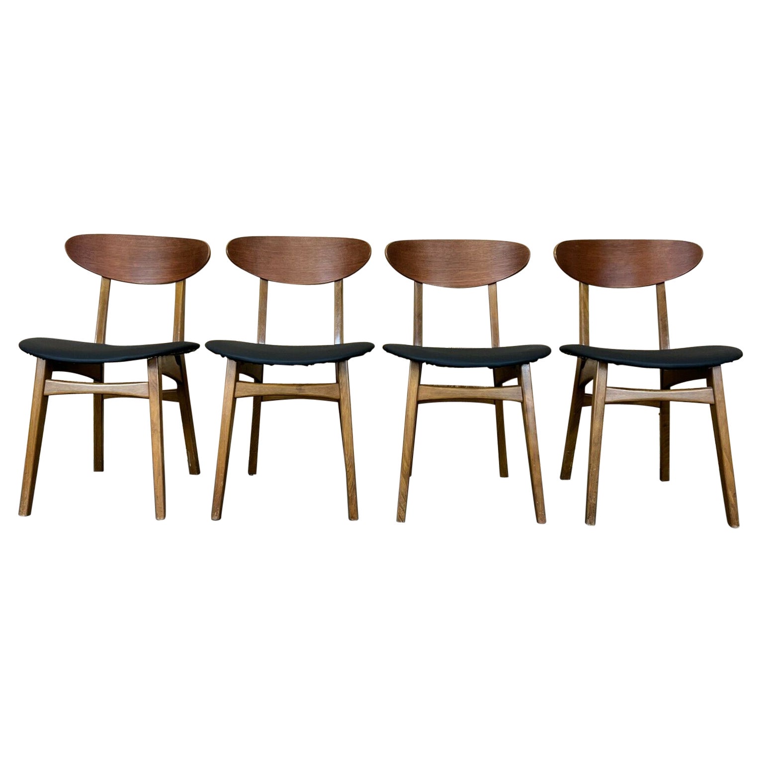 4x 60s 70s Teak Chairs Dining Chair Danish Modern Design 60s For Sale