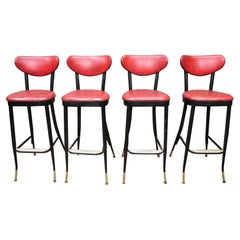 Retro Mid Century Modern Italian Style Sculpted Metal Red Barstool by L & B - Set of 4
