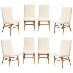 Set of 8 Italian Mid-Century Dining Chairs, Recently Reupholstered
