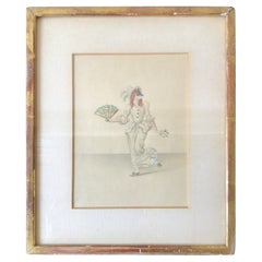1890s French Watercolor of a Masked Woman