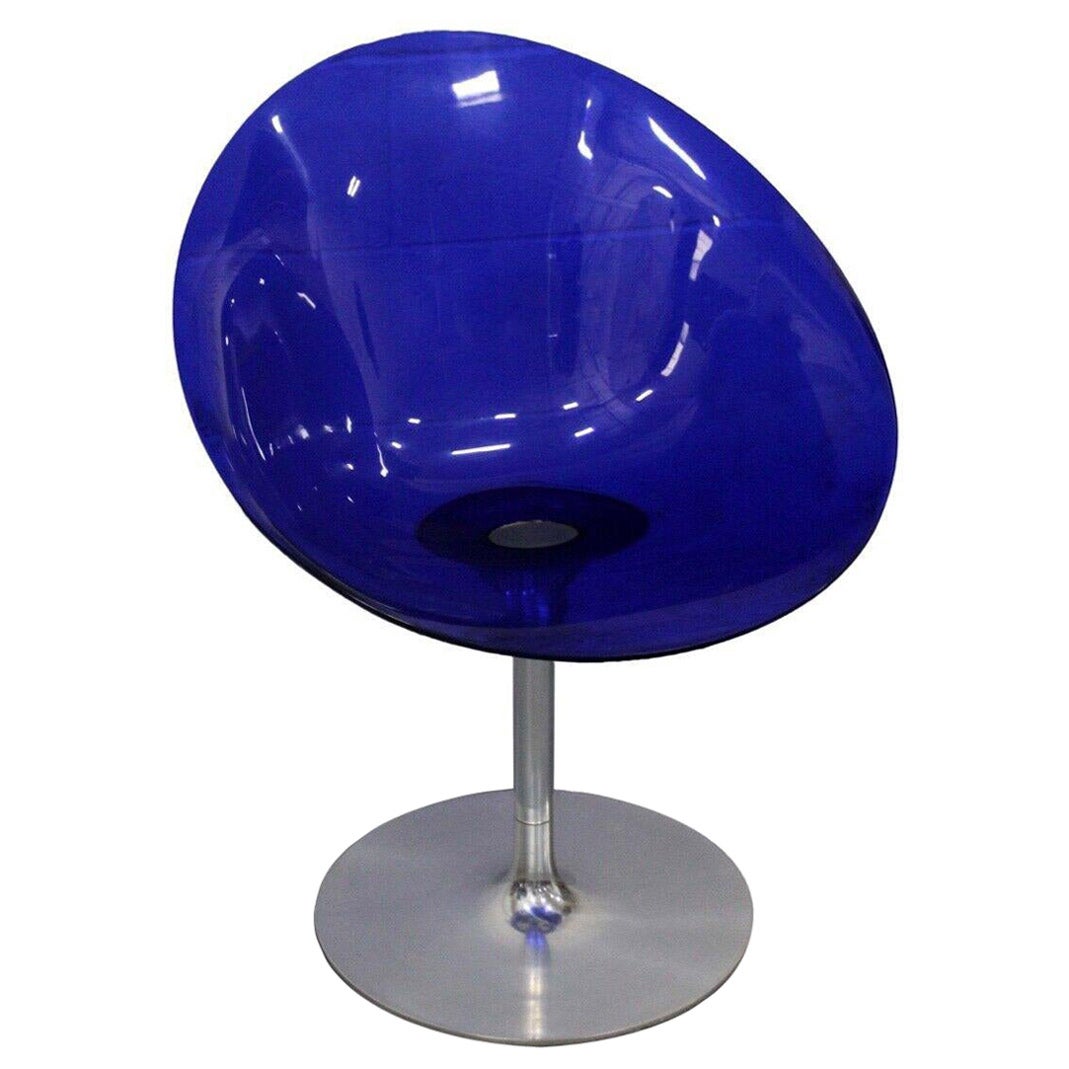 Philippe Starck for Kartell Ero S Blue Plastic & Chrome Swivel Chair Italy