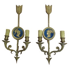 Pair of French Neoclassical Style Bronze Arrow Sconces
