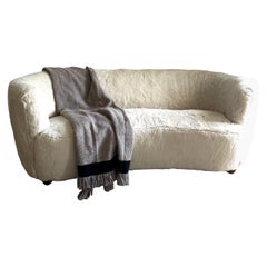 Vintage Curved Shearling Sofa in the Style of Viggo Boesen