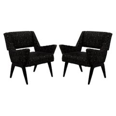 Pair of Mid-Century Modern Black and White Lounge Chairs
