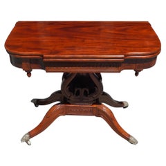 Used American Mahogany Game Table with Lyre Form Dolphin Base, Connelly Phila C 1815 
