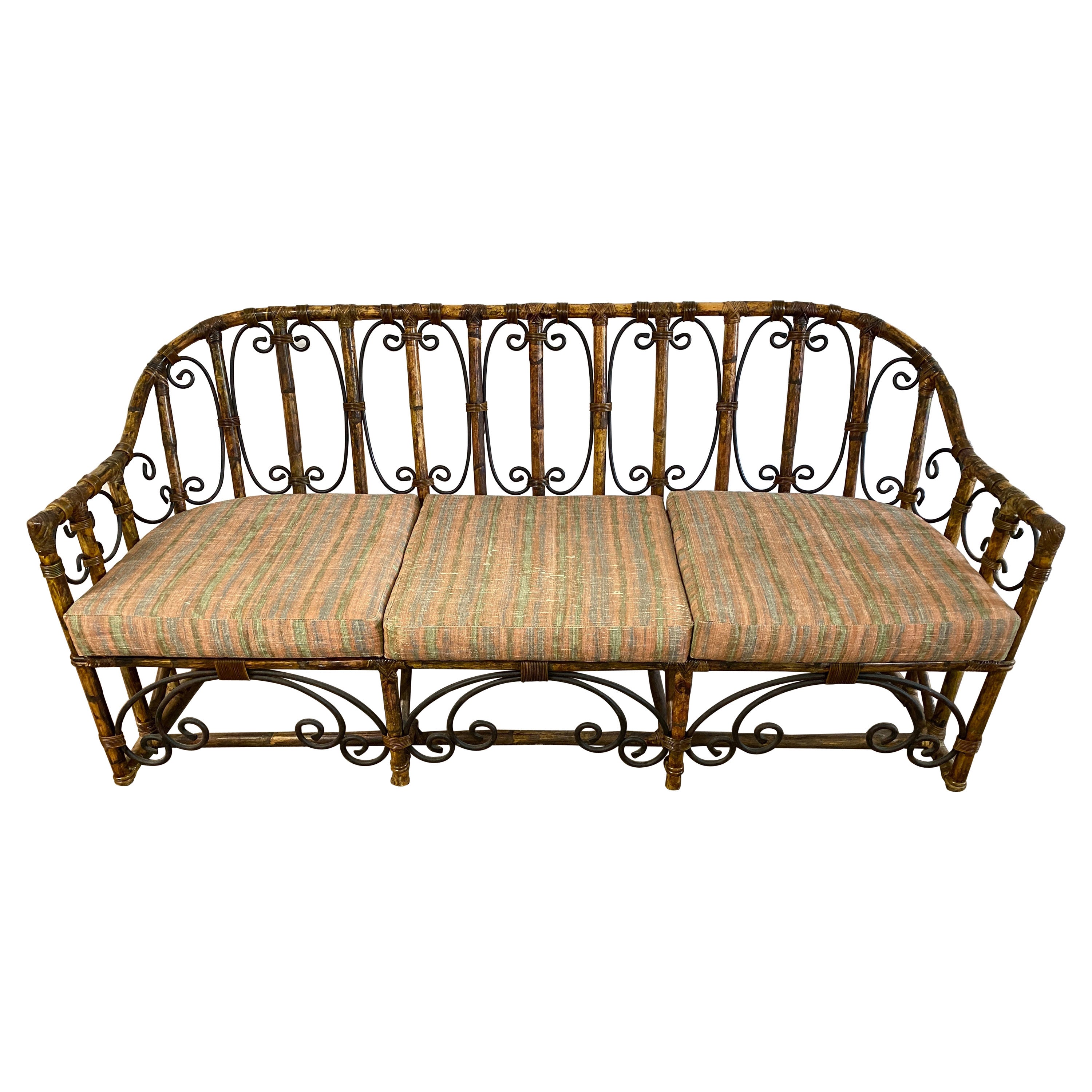 Hollywood Regency Style Bamboo Sofa For Sale