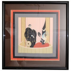 Romain de Tirtoff Erté 1987 Loge De Theatre Art Deco Foulard di seta incorniciato Arte da parete