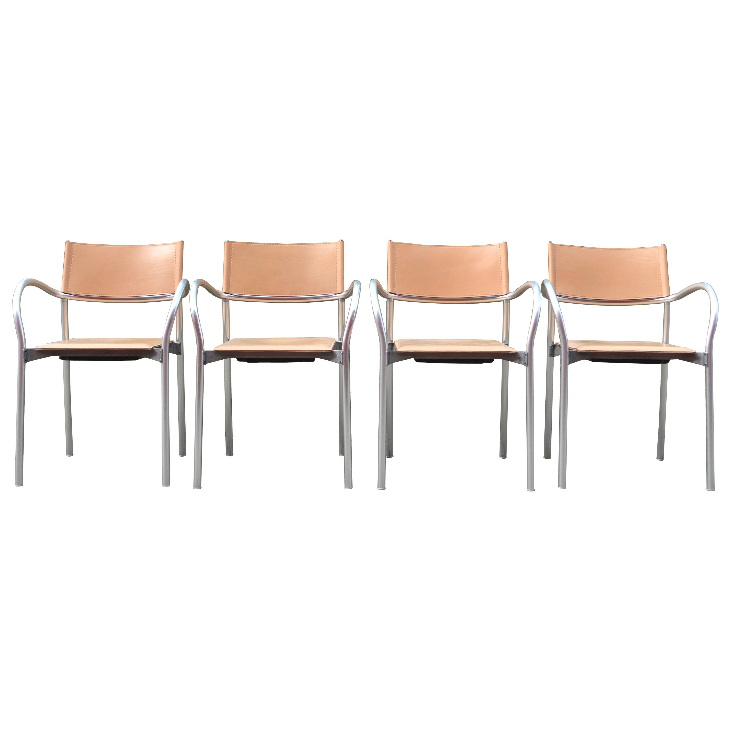 SEGIS Model Breeze Saddle Leather Stacking Chair Design Carlo Bartoli Set of 4