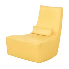 Ligne Roset Leather Rocker Lounge Chair with Lumbar Pillow, Cream Yellow, France