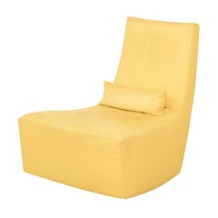 Vintage Ligne Roset Leather Rocker Lounge Chair with Lumbar Pillow, Cream Yellow, France